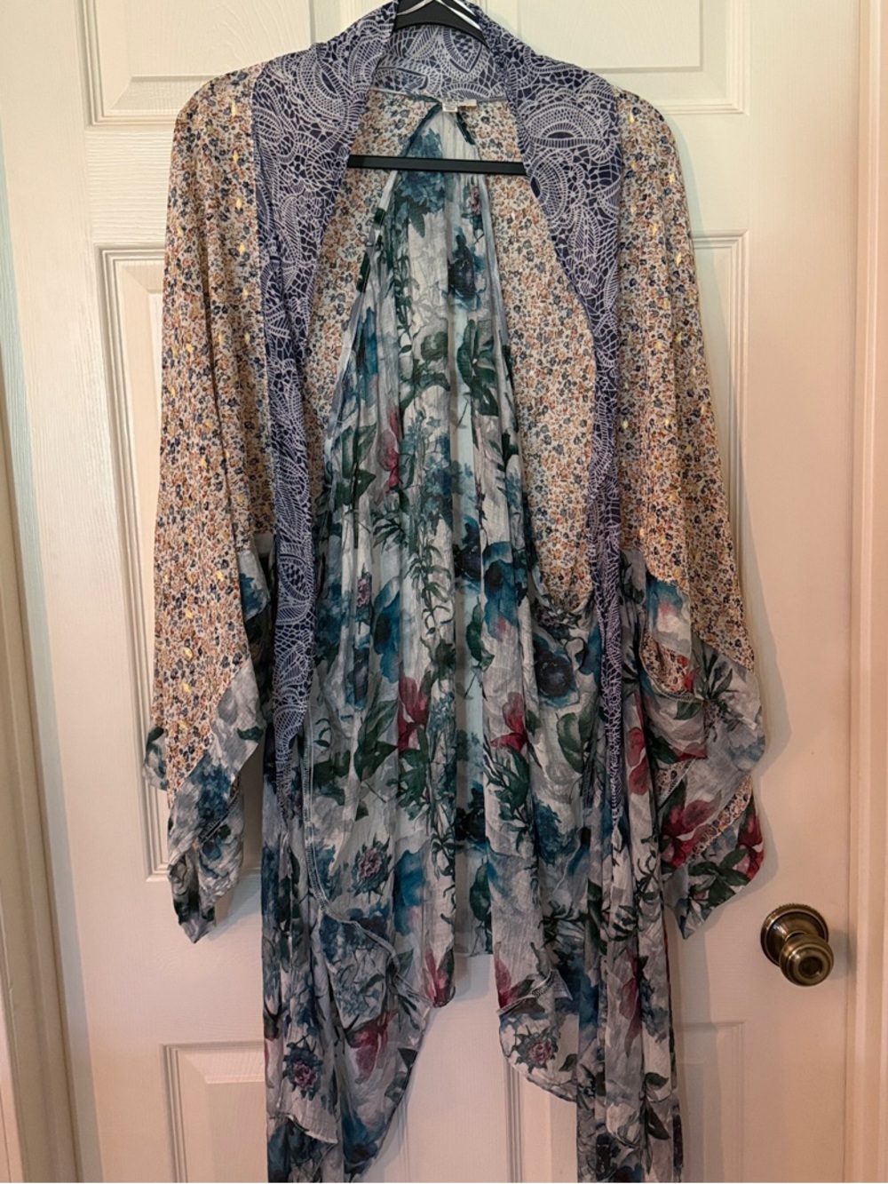 Umgee Floral Sheer Draped Kimono - Blue, Cream & Green